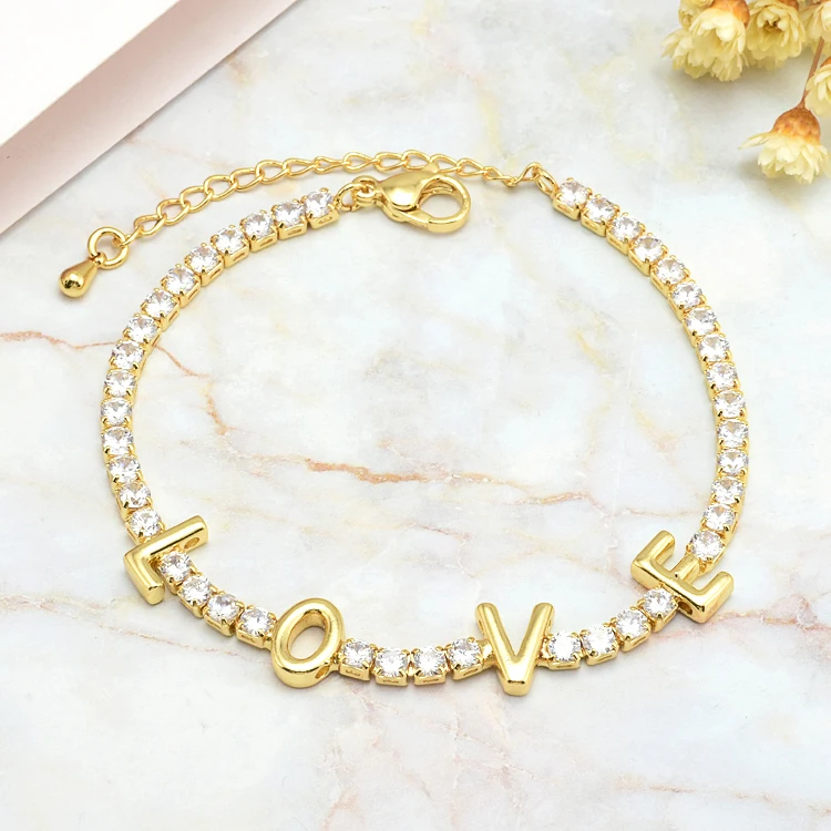 

brass diamond tennis love bracelet