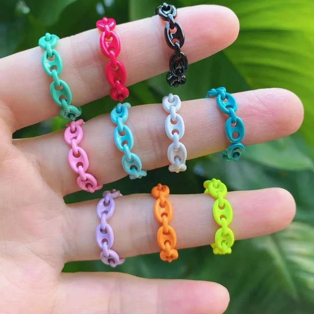 

Colorful Neon Candy Rings Girls 2021 New Fashion Rainbow Open Adjustable Pig nose Paint Finger Ring For Women Jewelry Gift