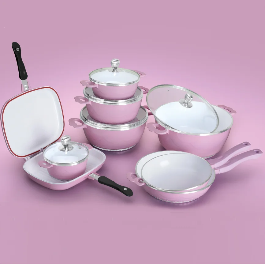 14pcs Korea Model Cast Aluminum Ceramic Coated Cookware Set With