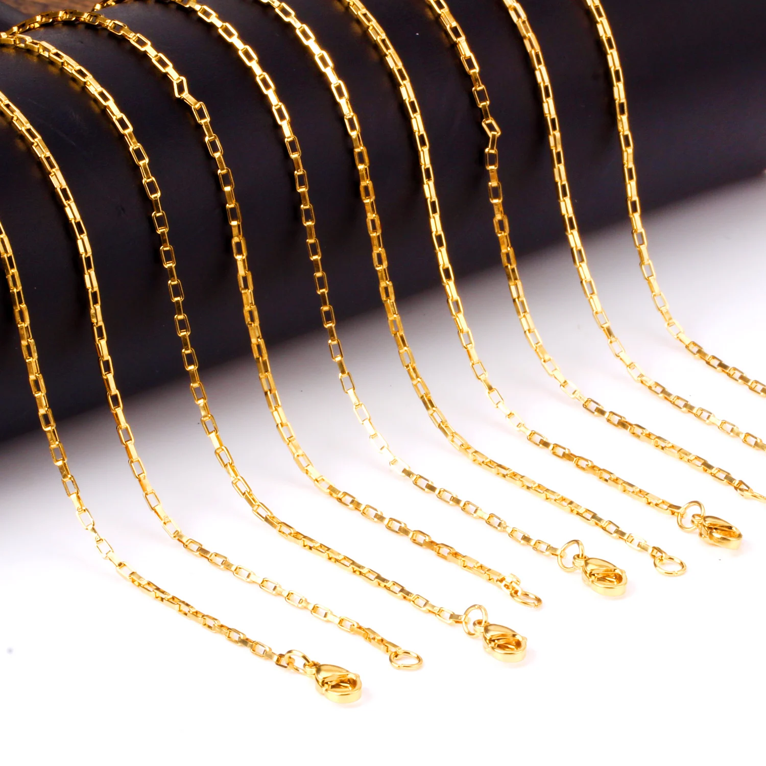 

Top Sale Stainless Steel Width 2mm 45-60cm Box Chain 18k gold Chain Necklace 10pcs/set Design In Stock