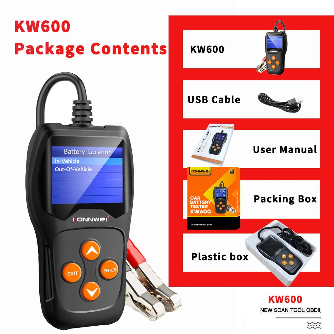 
Factory Directly Sales KONNWEI KW600 car battery tester with printer 8-16V for gasoline diesel hybrid electric motorcycle 
