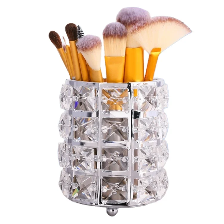 

Vanity Bathroom Decoration Crystal Jewelry Storage Box Eyebrow Pencil Cosmetic Organizer Europe Metal Makeup Brush Storage Tube, Gold+silver+rose gold