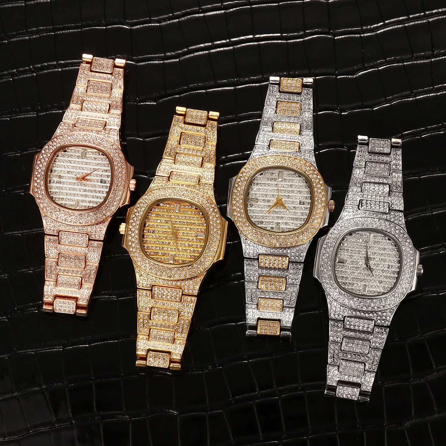 

High Quality Iced Watch Quartz Hip Hop Iced Out Quartz Watch Wrist Watches With Micro Cz Stainless Steel Wristband Clock Hours