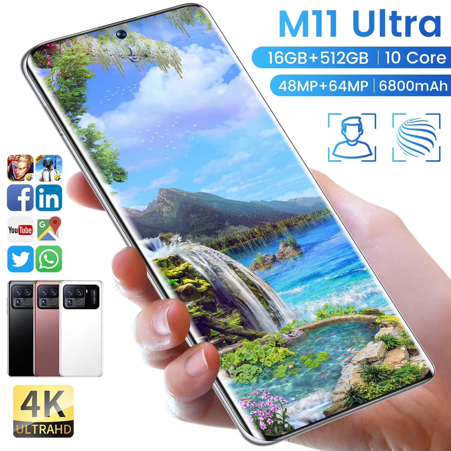

M11 Ultra Smartphone 16gb+512gb Full Screen Mobile Phone Finger/face Unclock Cellphone
