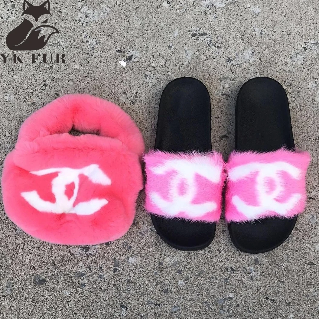 

Wholesale customized high quality beautiful mink fur slippers indoor fur slides, Customized color