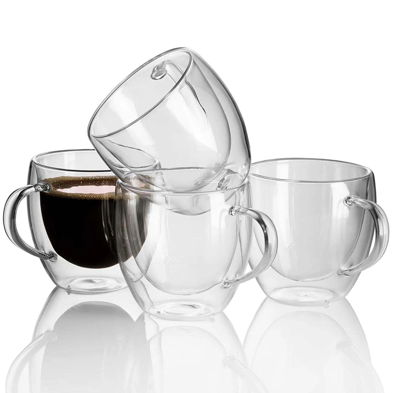 

Clear Borosilicate Glass Coffee Mug Insulated Double Walled Glass Espresso Glass Mug Coffee Cup With Handle, As shown