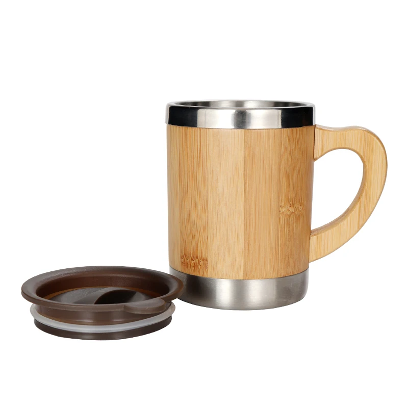 

Double Wall Insulated Bamboo Tumbler Drinking Tea Cup Stainless Steel Bamboo Coffee Travel Cup Mug With Lid, Customized color