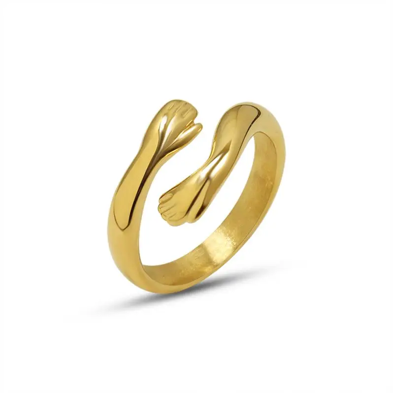 

Personality Hug You Open Ring Titanium Steel Plated 18K Gold Rings Jewelry, 18k gold plated rings