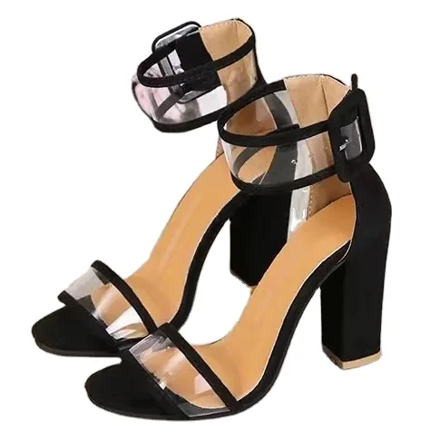 

Hot Selling New Style European and American fashion large size thick heel buckle women's high heel sandals, As the picture show