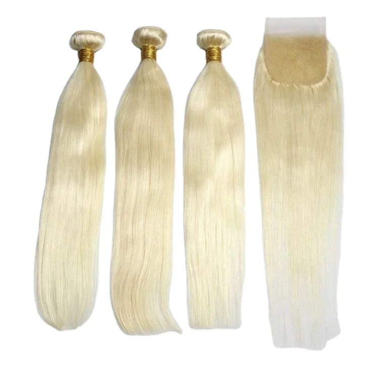 

613 Straight Body Wave Deep Wave Brazilian Virgin Blonde Human Hair Bundles With Lace Frontal With Closures