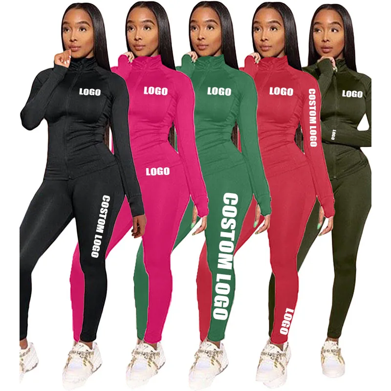 

Free Ship Best Seller Long Sleeve zipper Solid Color Leisure Sports Pants Two Piece Suit Set Woman Fall, Customized color