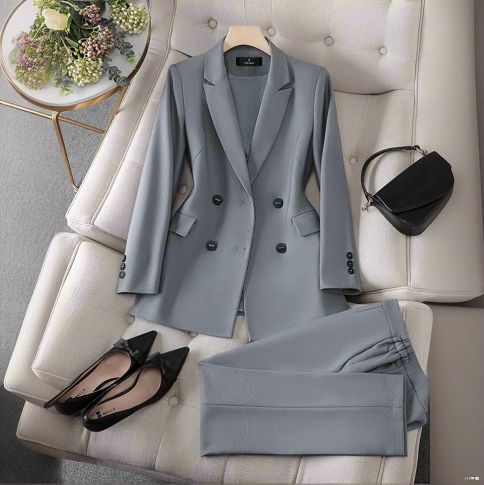 S-4XL  Casual Suit Jacket Split Design Suit Set Autumn New Niche Professional Clothing 2-piece Set