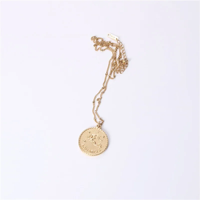 

High Quality Stainless Steel Zodiac Coin Gold Necklaces Pendant Jewelry