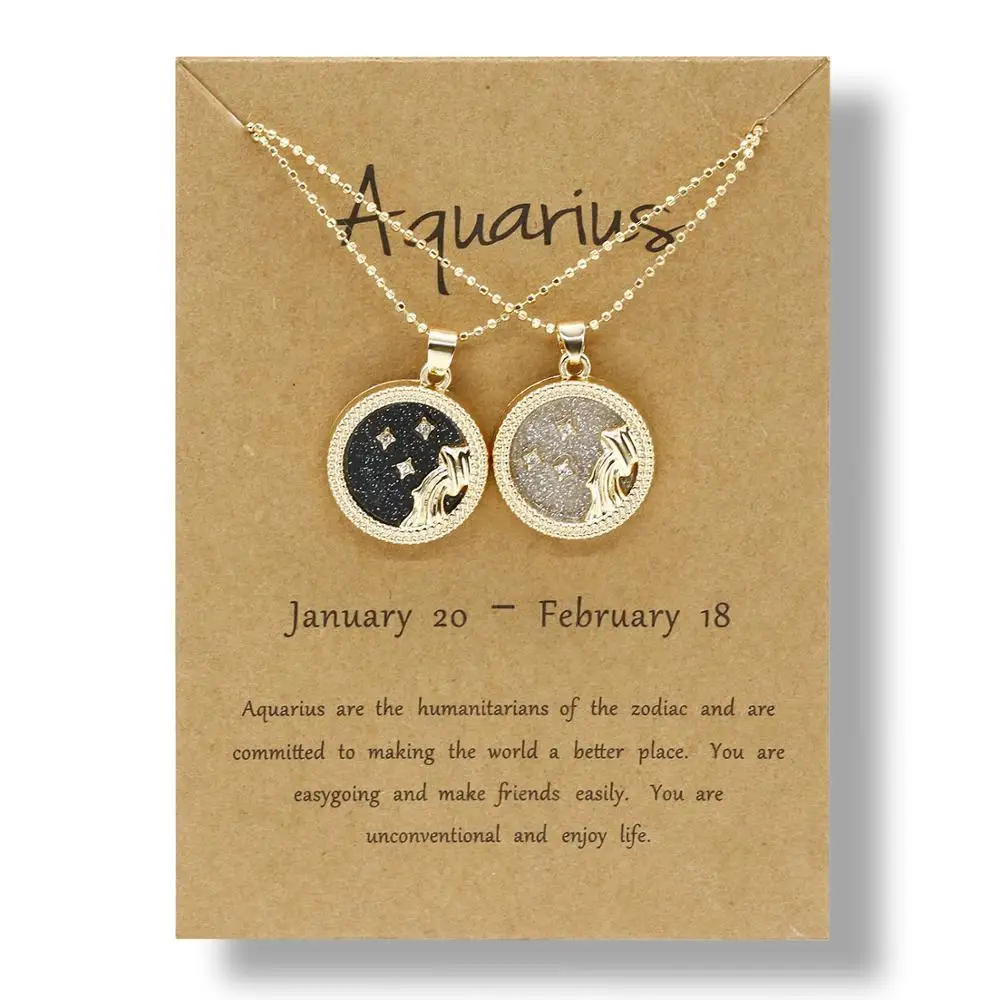 

HOVANCI Christmas gift Zodiac Sign Necklace Pendants Charm Gold Chain Choker Astrology Couple Necklaces with Card package