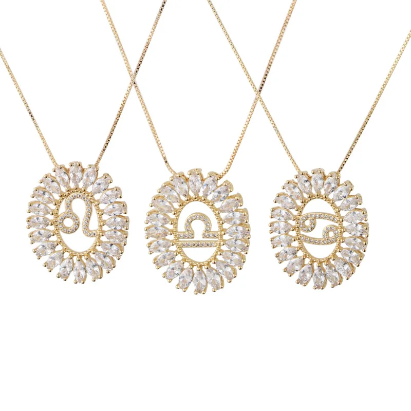 

Miss You jewelry Amazon Hot-selling 12 Zodiac Pendant Zircon Gold Plated Round Necklace, As shown in the picture