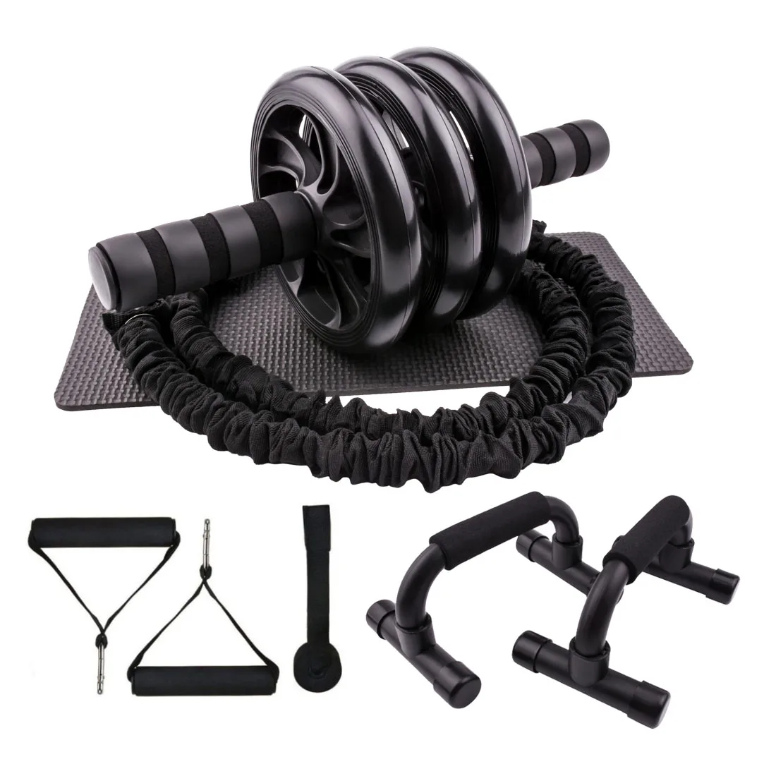 

Push-up Rack AB Wheel Roller with Resistance Bands Fitness Home Gym and Exercise Equipment Muscle Chest Training Bar Door Anchor, Black