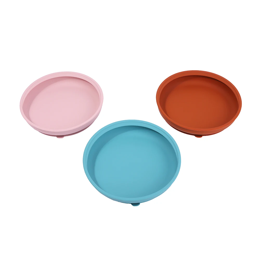 

Round Shaped Slant Scoop Baby Feeding Silicone Dinner Suction Plate for Kids Children, Blue, pink, light green, customized