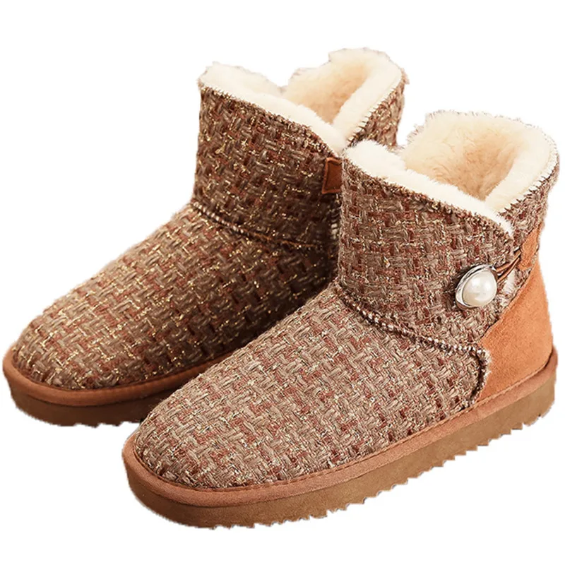 

Dropshipping Custom Logo Ladies Luxury Designer Snow Boot Pearl Fashion Women` Winter Boots