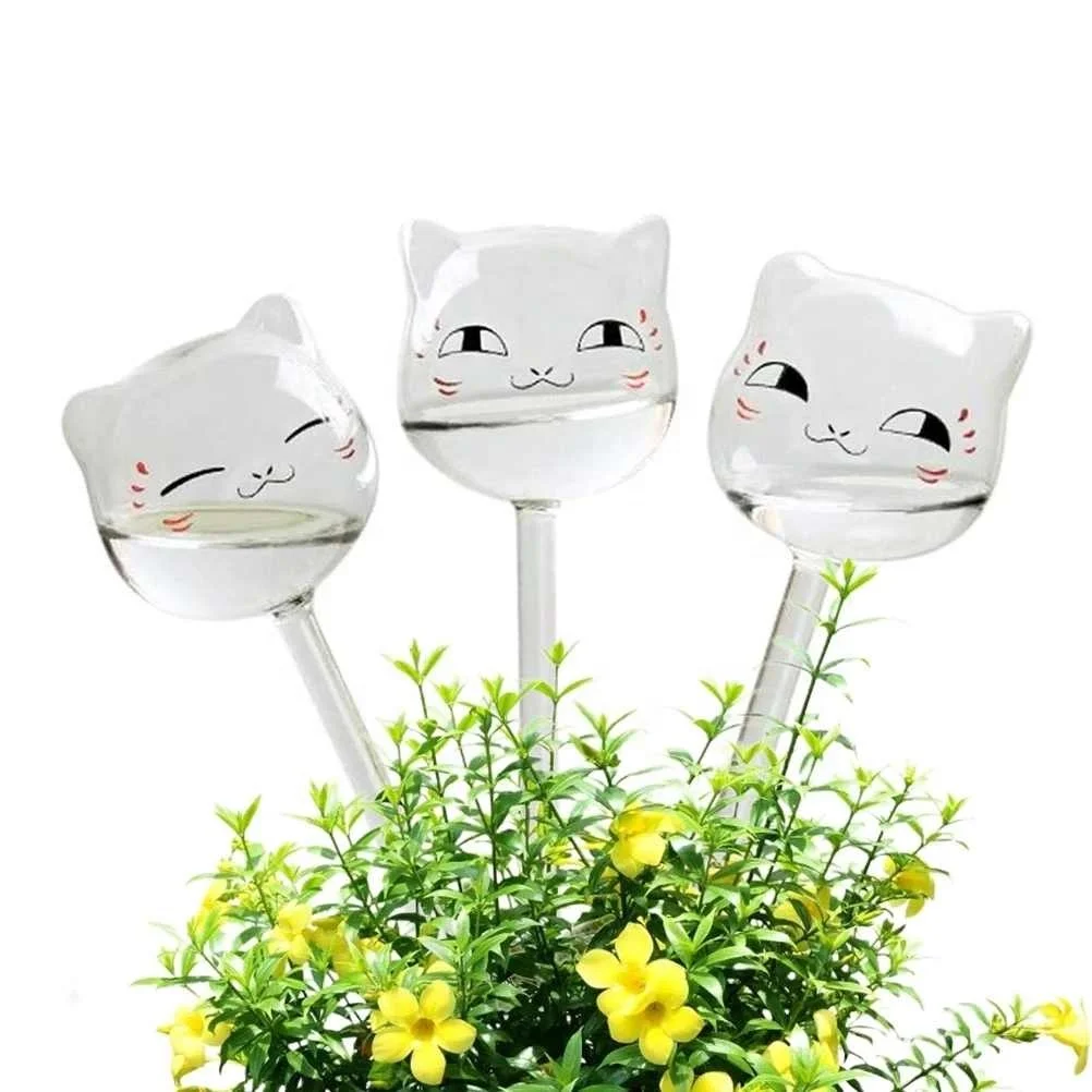 

3pcs/set Cat-shaped Self Automatic Flower Watering Device Plant Waterer Plant Self-watering Tool Clear Glass Aqua Bulbs