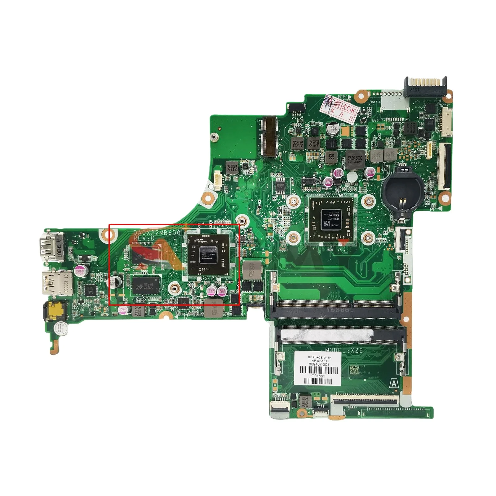 

809336-601 X22 DA0X22MB6D0 For HP Pavilion 15-AB Laptop Motherboard 809336-501 809336-001 With A4 A6 A8 CPU DDR3