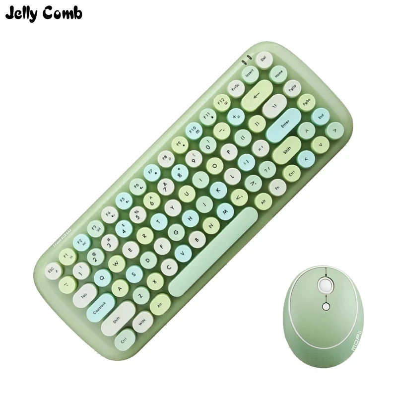 

SeenDa 2.4G Wireless Keyboard Set Mixed Candy Color Round Keycap Keyboard and Mouse Comb for Laptop Notebook PC Girls Gift, Green/pink/blue