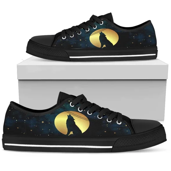 

Factory Breathable Sneakers Cool Wolf Love Pattern Low Cut Canvas Lightweight Men Lace-up Casual Shoes, Customized color