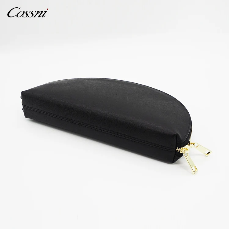 

Personalized make up pouch bag saffiano leather travel cosmetic bag half moon clutch for women, Customized