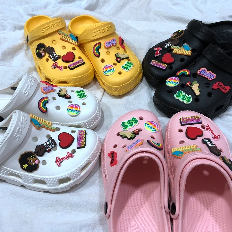 

New Clogs 2021 Women Sandles Women's Outdoor Slippers Top Clogs Garden Shoes, Black, white, yellow, pink