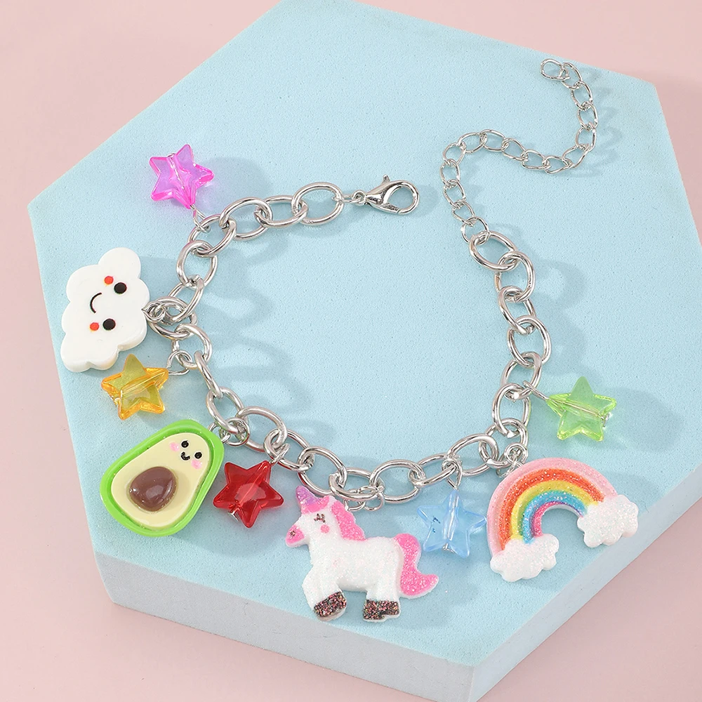 

Wholesale Rainbow Bracelet Clouds Butterfly Unicorn Stars Jewelry Children Rainbow Beads Bracelets Kids Gifts