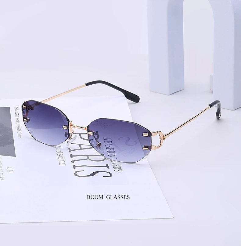 

New Arrivals Wholesale Fashion Designer Metal Square Rimless Small Polygon Sun Glasses Shades Mens Sunglasses Women 2021