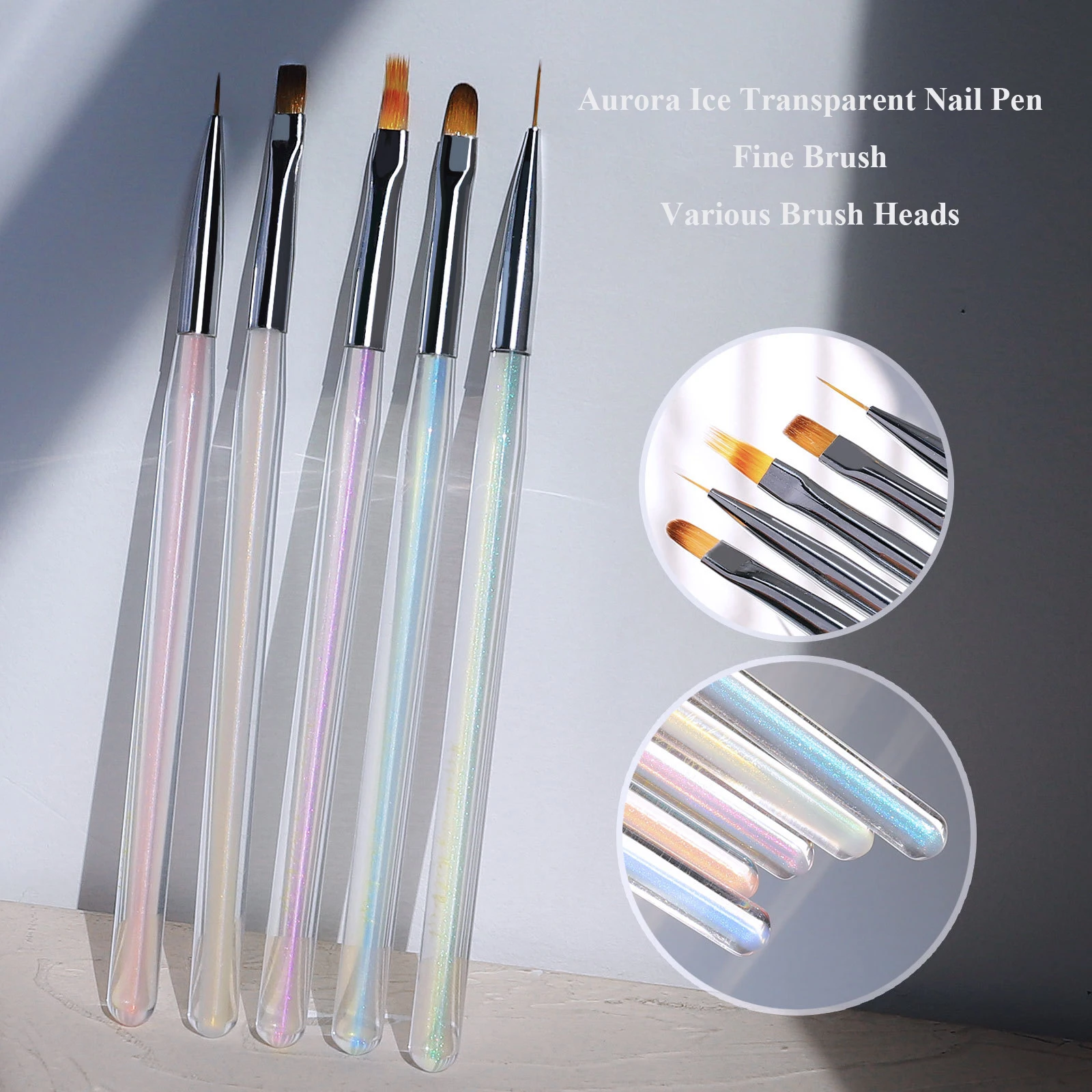 

Ice transparent handle Gradient acrylic nail polish brush Set UV Gel Flower Drawing Pen nail art liner brush nail tools