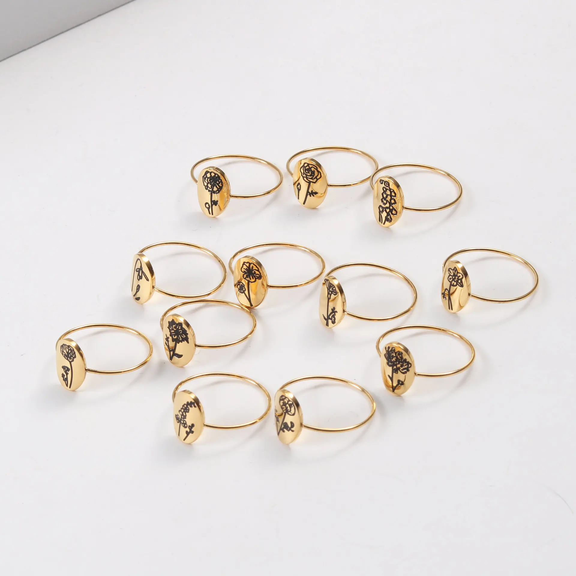 

Joolim Stainless Steel Jewelry Wholesale 18K Gold Plated 12 Birth Flower Rings for Women Dainty Rings