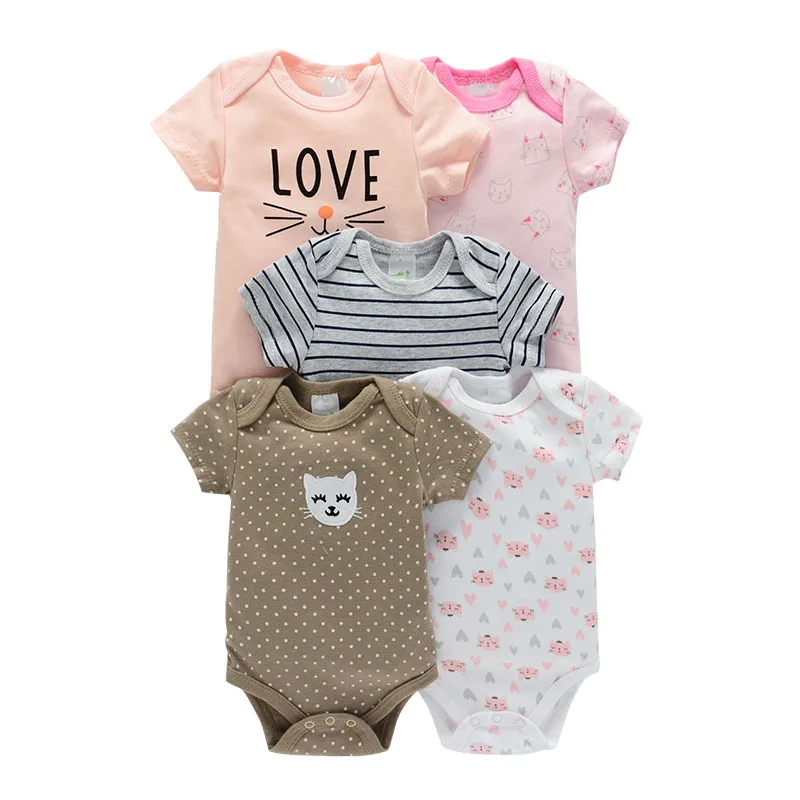 

Wholesale summer lovely design infant romper 100% cotton little baby clothes pajamas baby boy girl bodysuit a set of 5 pieces, Picture