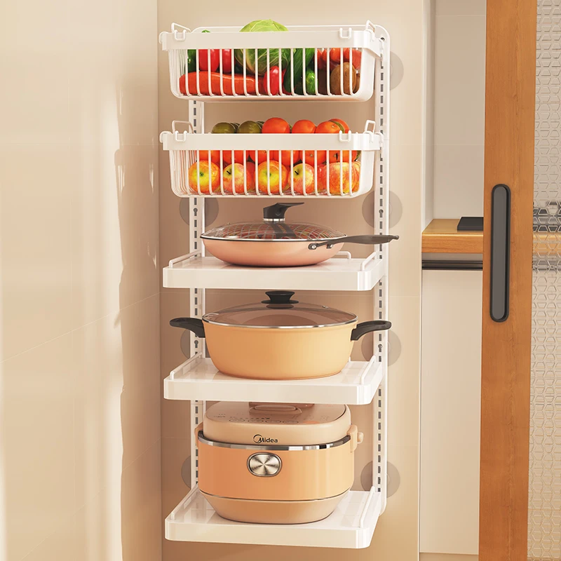 

punch-free hang wall vegetable fruit rack kitchen metal storage grill basket adjustable plant stand pan pot lid organizer holder