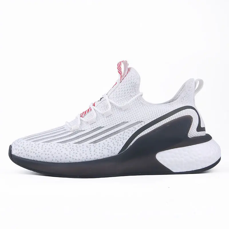 

New men's running shoes 2021 OEM high-quality knitted mesh sports shoes men's sports and leisure running shoes, Black white