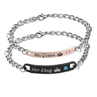 

2020 wholesale fashion his queen her king titanium steel couple bracelet, valentine gifts
