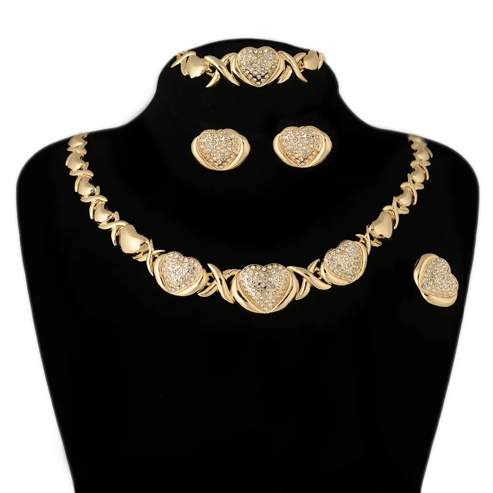 

BPOYB Heart I Love You Hug and Kiss Xoxo Necklace Set 18k Gold High Quality Plating American Diamond Jewelry Sets