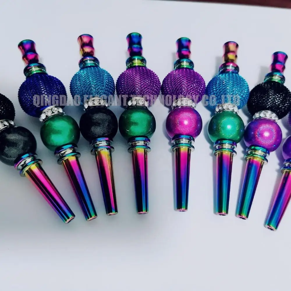 

Hot Sale High Quality Metal Weed Accessories bling Blunt Holder Smoking Pipes mouth Hookah Tips, Mix colors