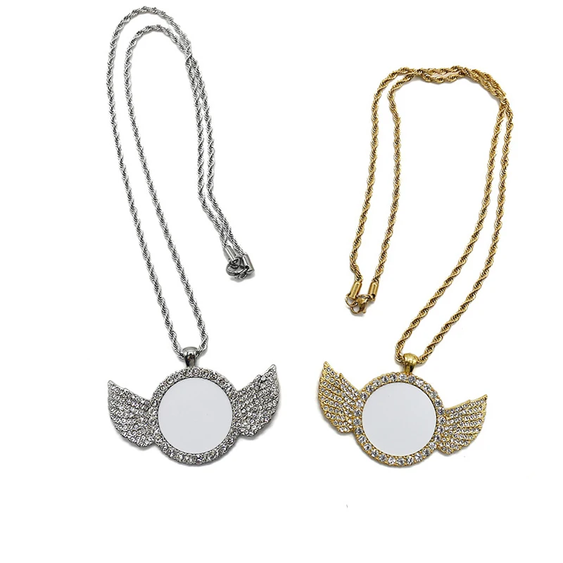 

Wholesale Custom Sublimation Blank Consumables Metal sublimation bling angel wing necklace, As picture show