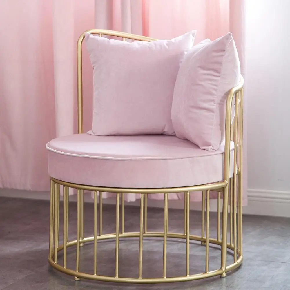 
Nordic Ins style modern hotel beauty salon golden light luxury iron art lounge sofa velvet hotel room sofa chair 