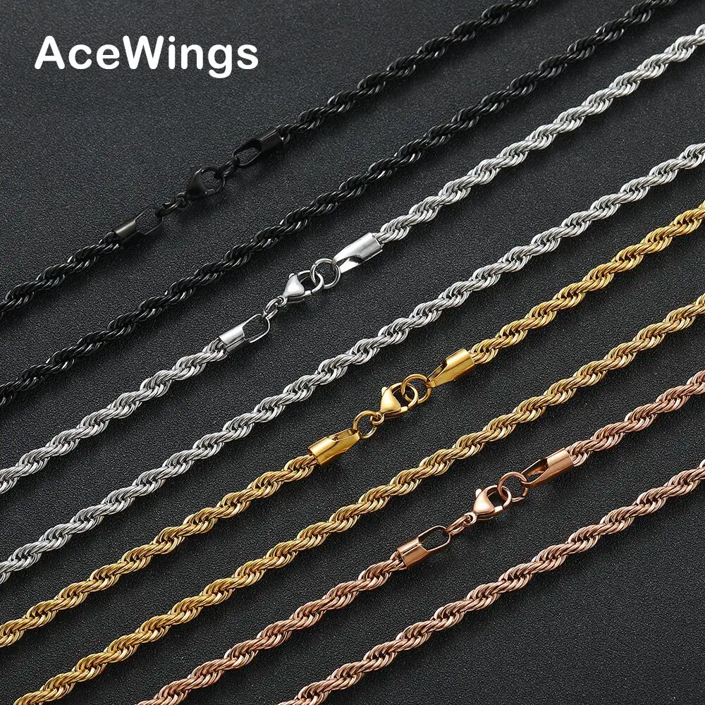 SC009  5mm 16" 18" 20" 22" 24" 30" Stainless Steel  Rope Chain  Hip Hop Chain Necklace