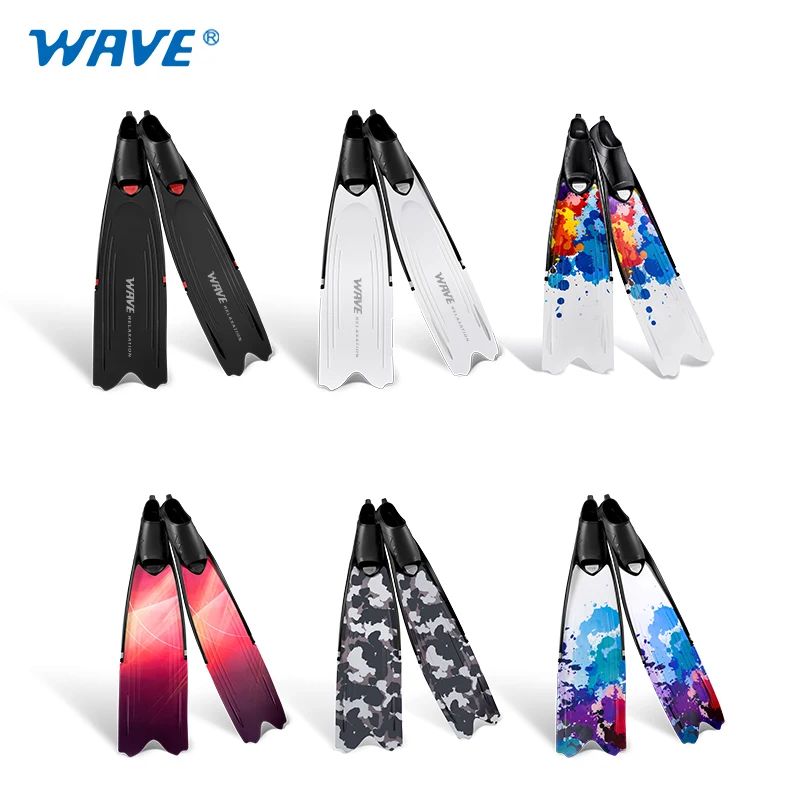 

New Shape Colorful pattern long Fins diving equipment surfing training Soft and Powerful Freediving fins for snorkeling