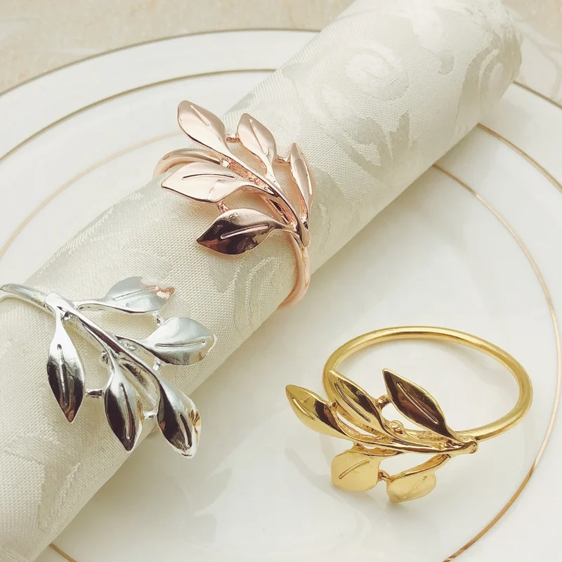 

Gold Plating Metal Leaf Napkin Rings Stocked Leaves flower Napkin Holder for For Wedding Party home Dinners Decor