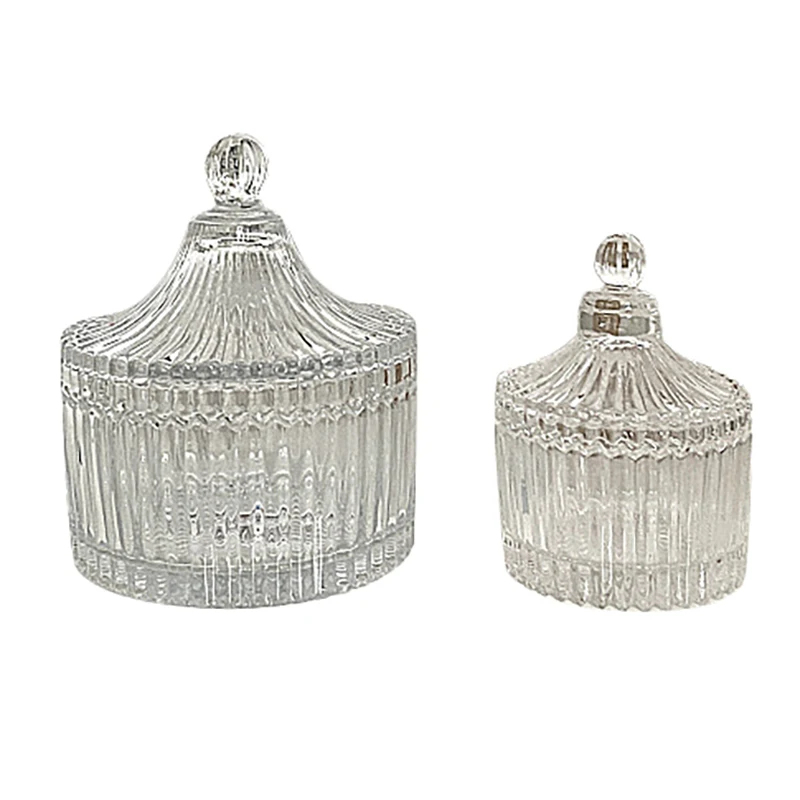 

2Pcs European Color Crystal Glass Storage Canned Sugar Cans Candy Cotton Swab Box Container Organizer Jar
