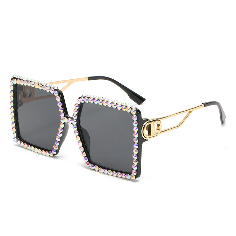 

L9217 2021 Newest Oversized Rhinestone Women Luxury Sun Glasses Trendy Square Gradient Shades Sunglasses
