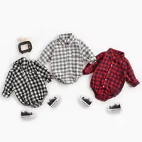 

Wholesale Long Sleeve Organic Cotton Plaid Newborn Baby Romper Baby Boy Bodysuit