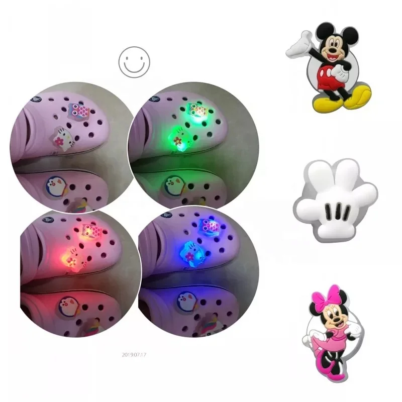

Wholesale PVC cartoon MICKEY clock LED shoe charms Custom designer sandals charms and bracelet gifts for babys accessories, As picture