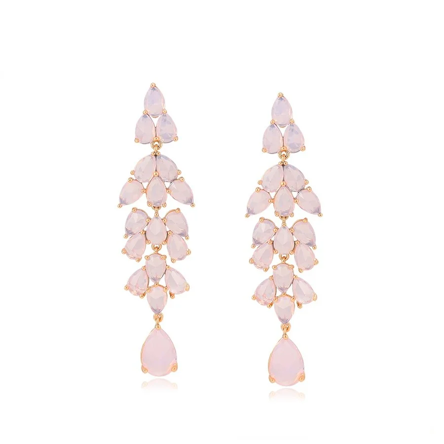 

S00140782 Xu ping jewelry Pink crystal tassel long style Japanese and Korean series 18K gold women's fashion earrings