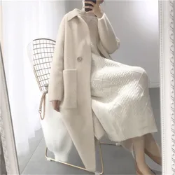 Autumn Winter Women Fashion Loose Casual Oversize Sweaters Beige Cashmere Long Cardigan Jacket Chic Wool Warm Knitted Coats