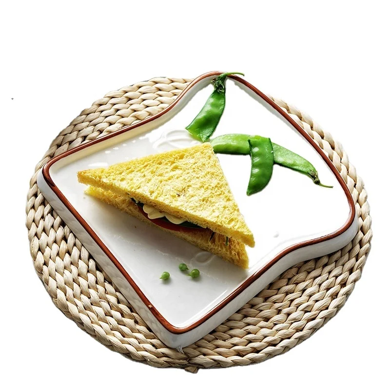 

ins hot selling Creative Bread Toast Plate Underglaze Lovely Breakfast Plate Home cake serving plate, White